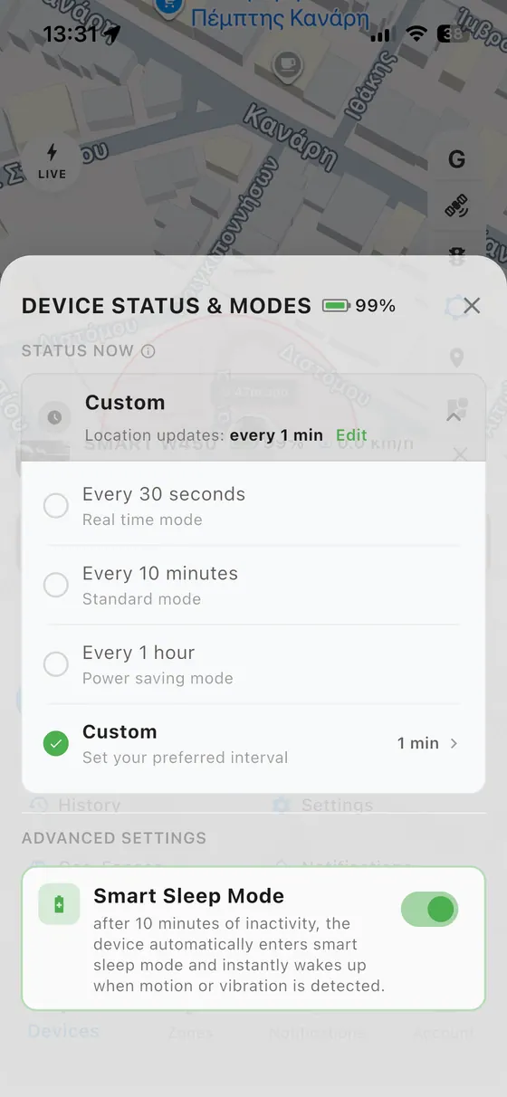 Mode & battery life